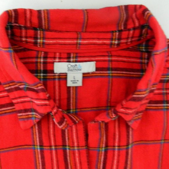 Ladies Croft & Barrow Red Plaid Extra Soft Flannel Soft Button Down Shirt Large - Picture 5 of 13